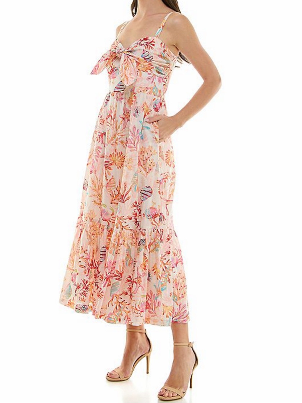 Taylor Women's Coral Under the Sea Floral Tie-Front Maxi Dress Size 14 NWT